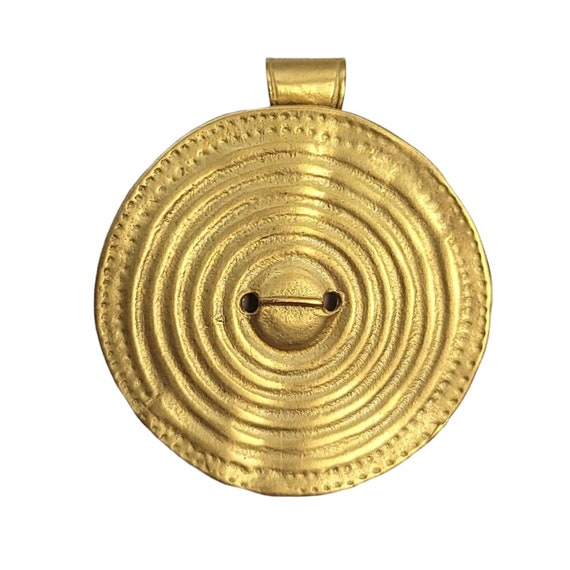 Gold-Tone Museum Replica Etruscan Button Pendant Brooch, Signed