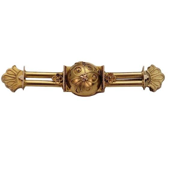 9K Yellow Gold Victorian Etruscan Style Bar Pin Brooch, E245