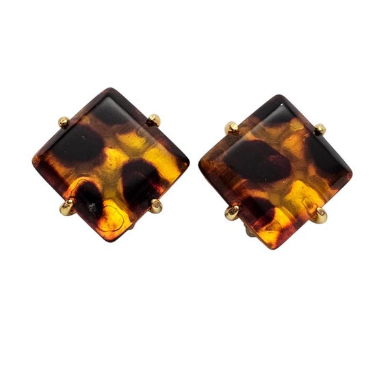 Tortoise Lucite Square Clip On Earrings J533