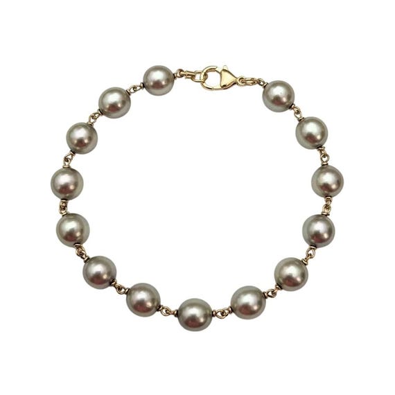 14K Yellow Gold Tahitian Baroque Bracelet Gray Rainbow Pearls C614
