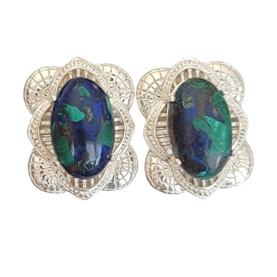 Sterling Blue Green Stone  Lever Back Stud Earrings K263