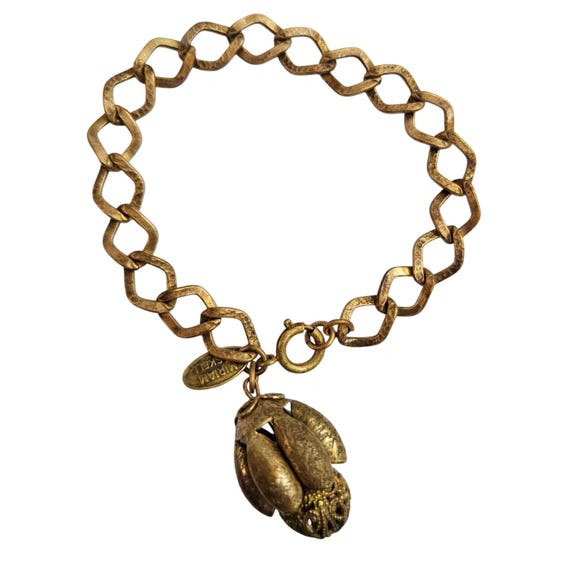 Miriam Haskell Chain Bracelet Brass Capped Filigree Ball Bead Dangle Signed C943