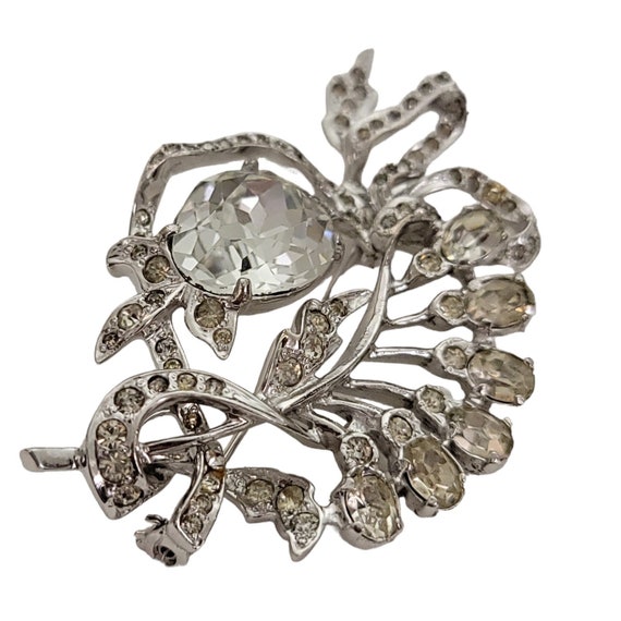 Eisenberg Original Sterling Silver Clear Rhinestone Brooch, Signed K652