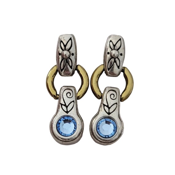 Brighton Silver Tone Blue Crystal Knocker Style Dangle Post Earrings E108