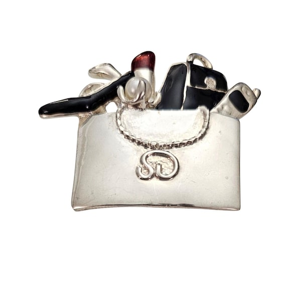 St. John Purse Shoe Lipstick Hand Tote Bag Brooch Pin, Signed