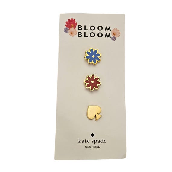 Kate Spade Red Blue Bloom Bloom Flowers Spade Pins, Set of 3 L649