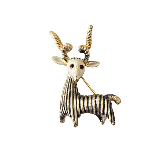 BSK Rare Goat Brooch, Horned Striped Pin Signed C950