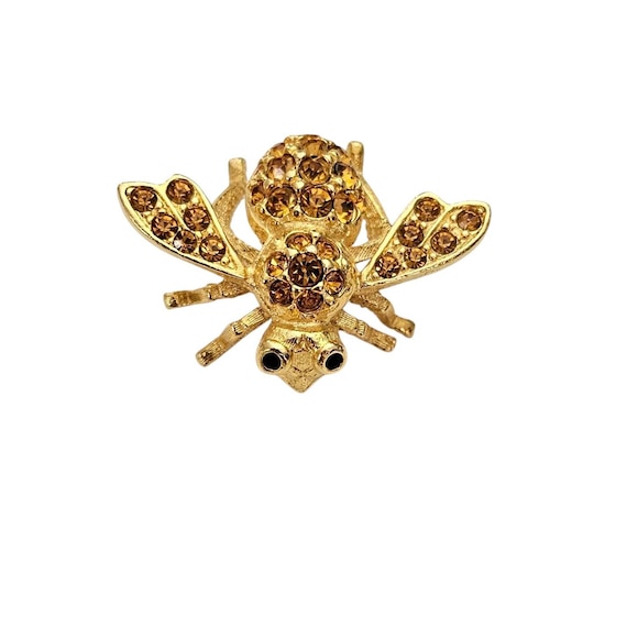 Joan Rivers Bumble Bee Brooch Yellow Rhinestone Bug Fly Pin, Signed