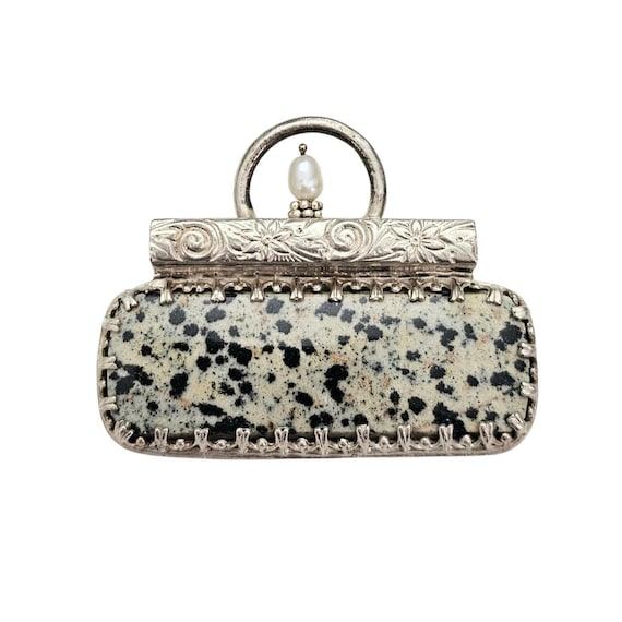 ELYN Blake Sterling Dalmatian Jasper Purse Pendant Brooch Signed