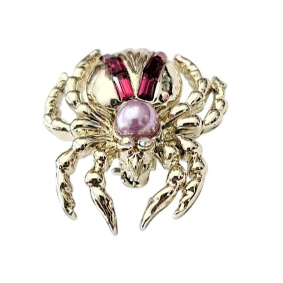 1940-50s Spider Brooch, Pearl Rhinestone Pin J875