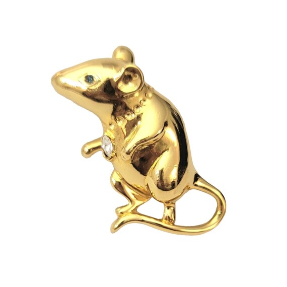 Carolee Gold Tone Rhinestone Figural Mouse Brooch… - image 4
