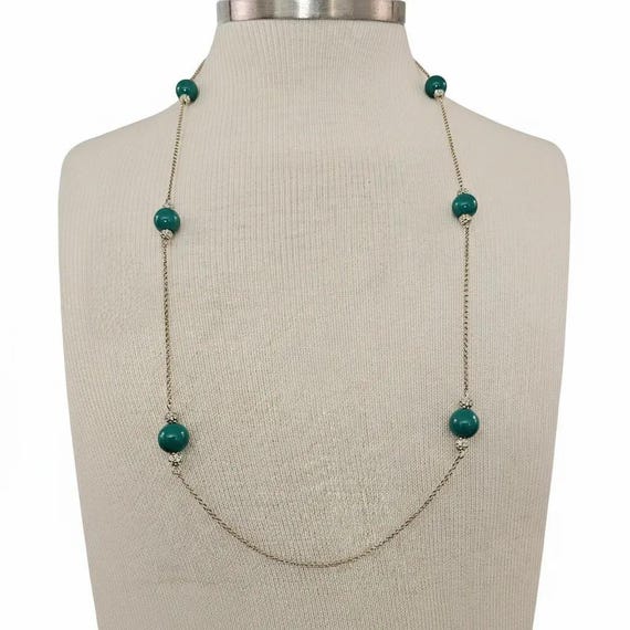 Ann Taylor Vintage Green Lucite Pave Rhinestone Ball Stations Necklace J354