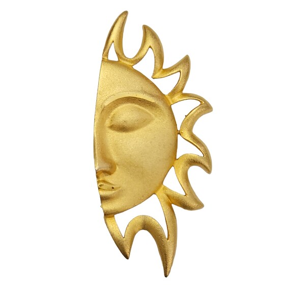 Casual Corner Gold Tone Half Sun Face Brooch Pin, Signed K590