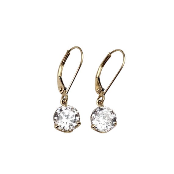 14K Yellow Gold Cubic Zirconia Lever Back Earring Dangles