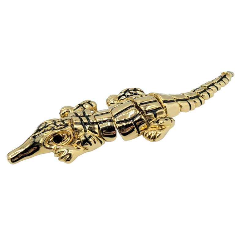 St. John Gold Tone Articulated Segmented Crocodile Alligator Brooch, Signed image 7