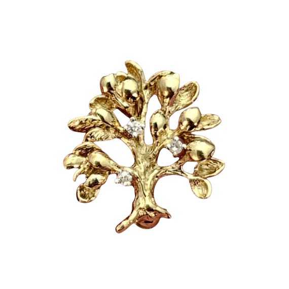 14K Yellow Gold Diamond Tree Brooch