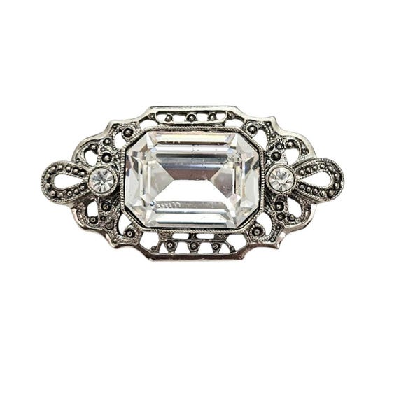 1928 Brand Art Deco Style Brooch Clear Rhinestone Pin
