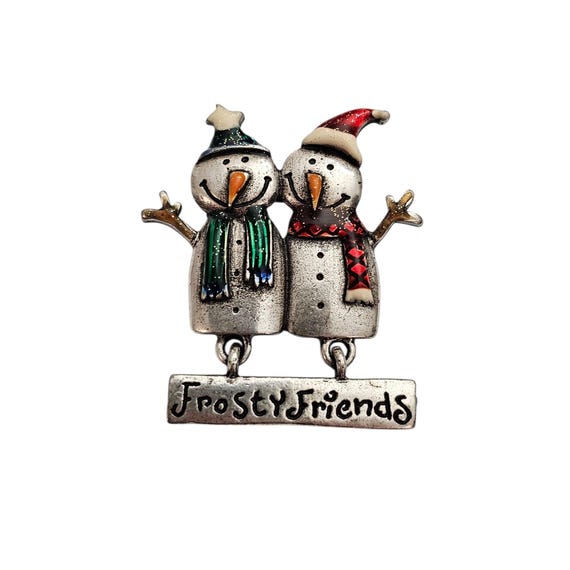 AJMC Snowman Pair Frosty Friends Brooch Christmas Pin, Signed