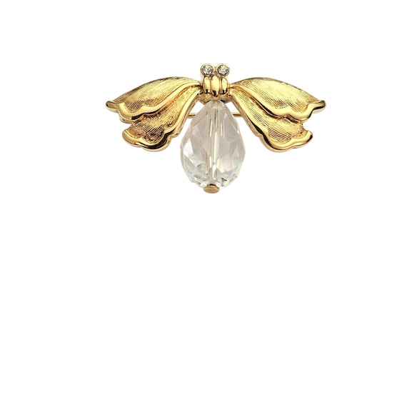 Napier Gold Tone Faceted Crystal Fly Bug Bee Brooch Vintage Rhinestone Pin C937