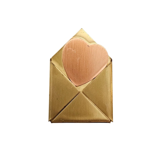 Gold Tone Envelop Brooch Heart Card Pin J652