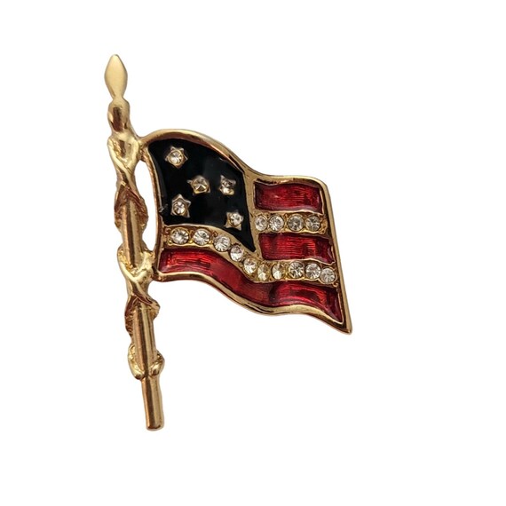 Carolee Red Blue Enamel Clear Rhinestone Flag Patriotic US Pin, Signed E729