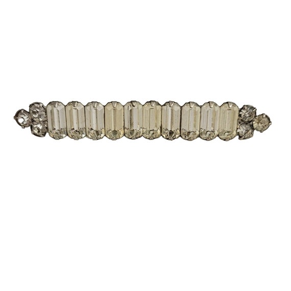 Silver Tone Clear Baguette Rhinestone Art Deco Bar Pin
