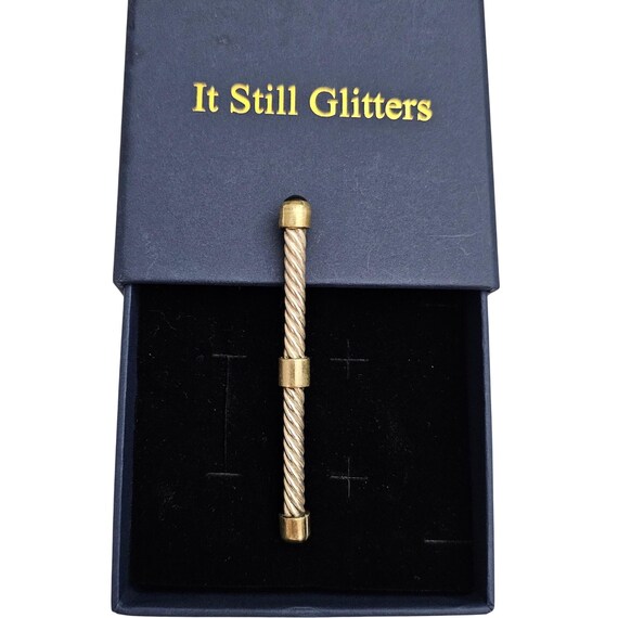 Sterling Straight Rope Twist Bar Brooch, Brass Accents, Black Tip Pin J479