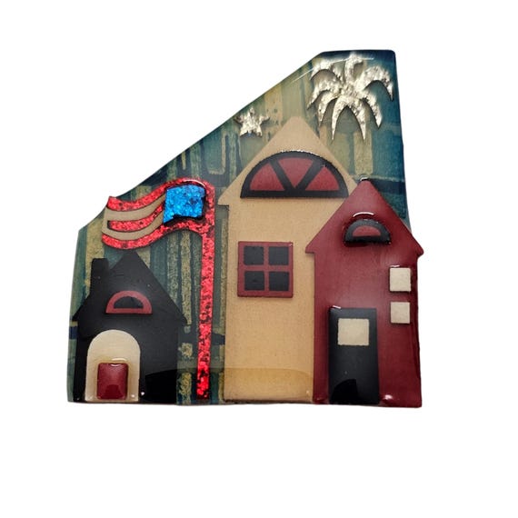 Lucinda Patriotic Flag Fireworks House Pin L395