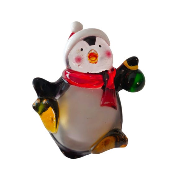 Light Up Penguin Pin Resin Multi-Color Christmas Brooch