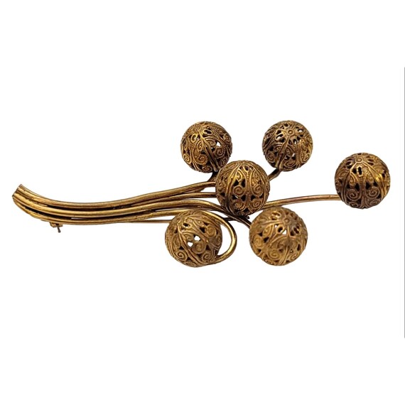 Gold Tone Filigree Stemmed Ball Spray Brooch K293