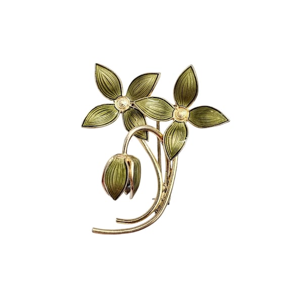 Ivar T Holth Guilloche Enamel Lilly Brooch, Silver Pin, Signed L569