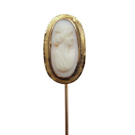 14k Yellow Gold Conch Shell Pale Pink Cameo Stick Lapel Pin, 2.2 Grams