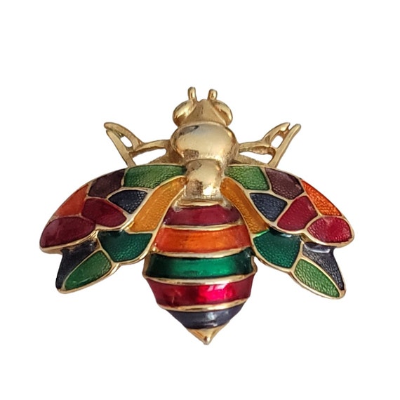 Don-Lin Gold Tone Multi Color Enamel Wasp Fly Insect Brooch Pin, Signed K423