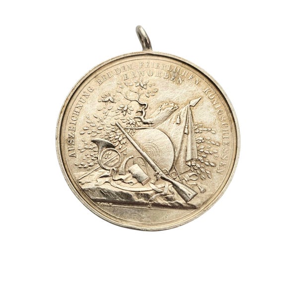 Sterling Silver German Shooting Pendant Medal, Antique 1920s Pendant L965