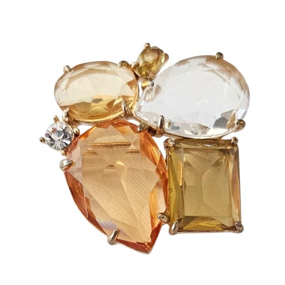 Banana Republic Brooch Glass & Lucite Clear Topaz Cluster Pin Signed, J17