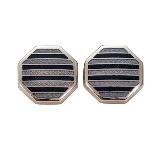 David Donahue Sterling Silver Blue Guilloche Octagon Cuff Links E780