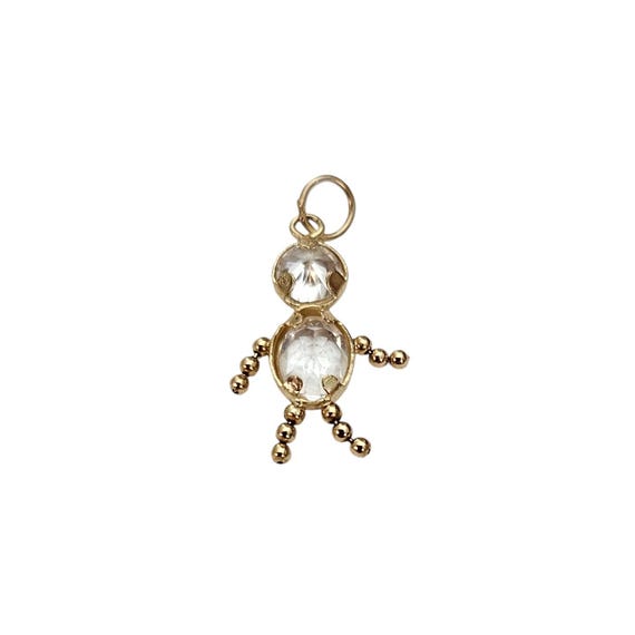 14K Yellow Gold Clear Glass Rhinestone Boy Child Charm Pendant, Mom Jewelry L534