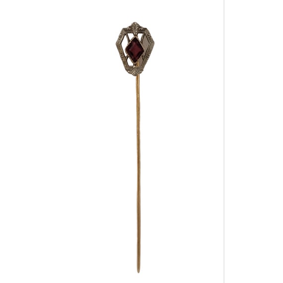 10K Yellow White Gold Red Glass Stick Lapel Pin K438