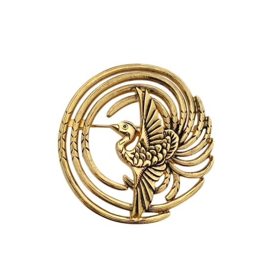 MFA Museum of Fine Arts Bird Of Paradise Brooch Gold Tone Pin Signed, J881