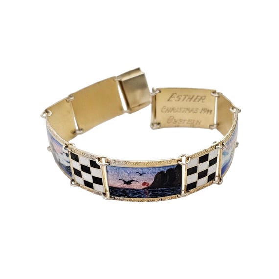 O.F. Hjortdahl Story Teller Bracelet, Sterling Enamel, Norwegian Signed