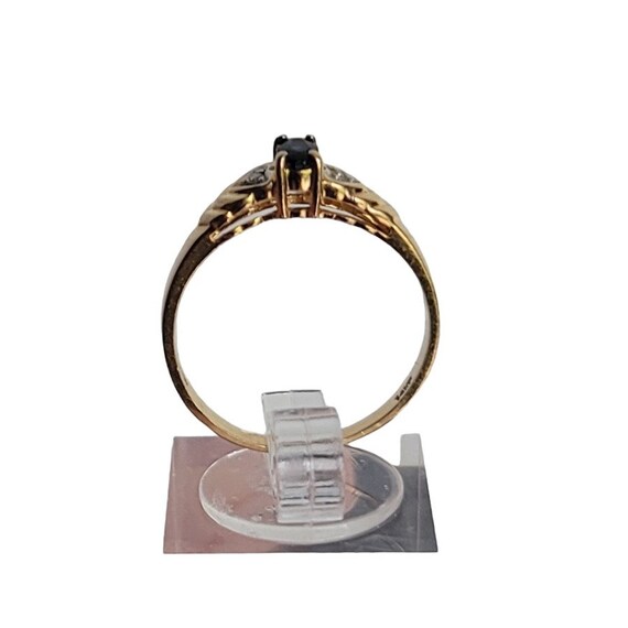14K Yellow Gold Sapphire Diamond Heart Design Ring, Size 8.75 E942