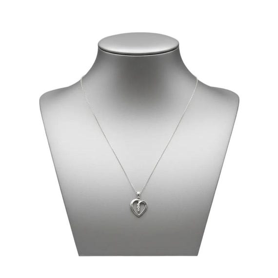 14K White Gold Diamond Heart Pendant Necklace, Chain 18” Long