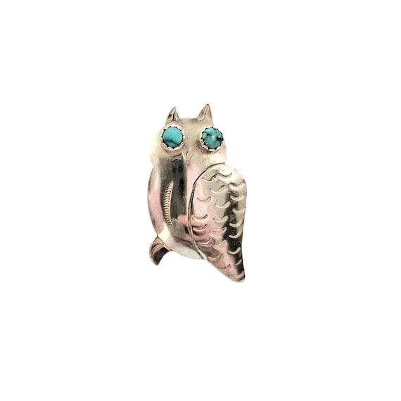 Sterling Silver Turquoise Owl Brooch Bird Pin C643
