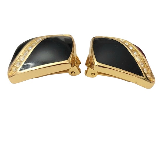 Christian Dior Gold Tone Black Enamel & Clear Rhi… - image 4