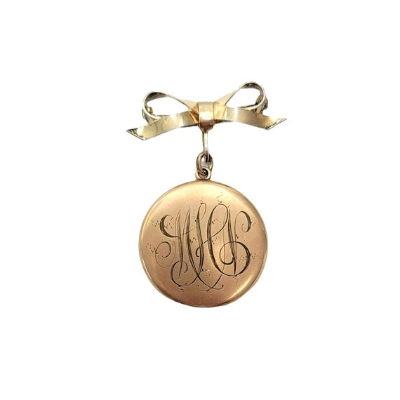 Sterling Yellow Vermeil Bow Fob With GP Locket Brooch