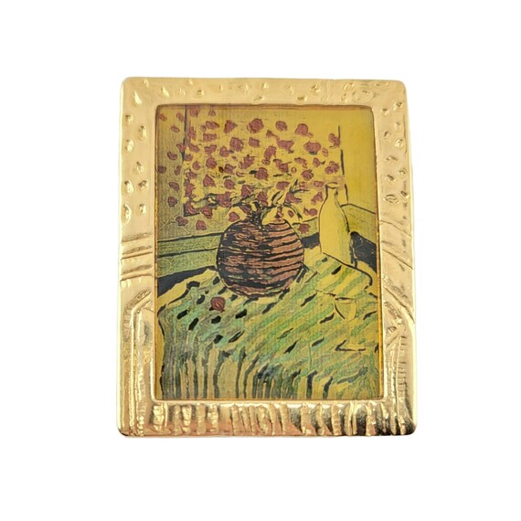 Tony Bennett Gold Tone Square Frame Painting Brooch Pendant, Signed