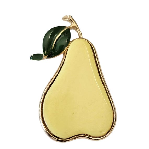 Yellow Lucite Pear Brooch Gold Tone Pin, J72