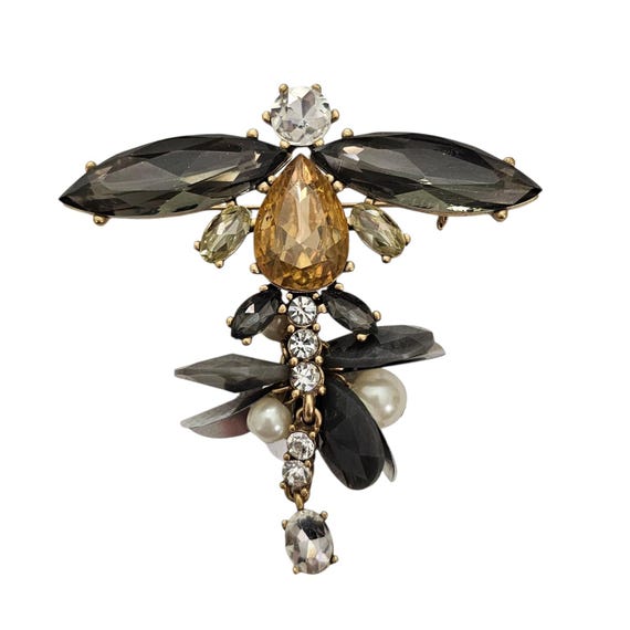 Dragon Fly Glass Resin Rhinestone Bead Brooch Pin