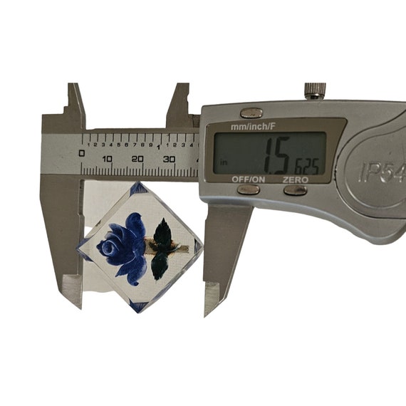 Clear Lucite Reverse Carved Square Blue Rose Broo… - image 8