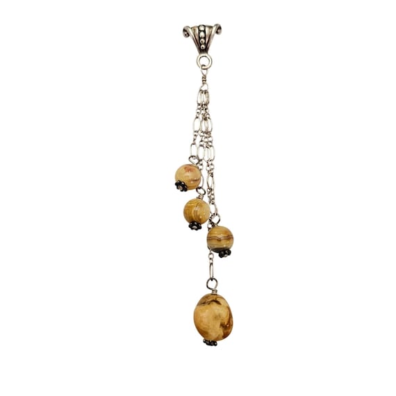 Sterling Silver Yellow Amber And Stone Bead Tassel Pendant J748